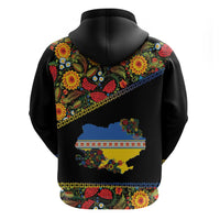 Petrykivka Ukrainian Folk Pattern Zip Hoodie Golden Trident With Map