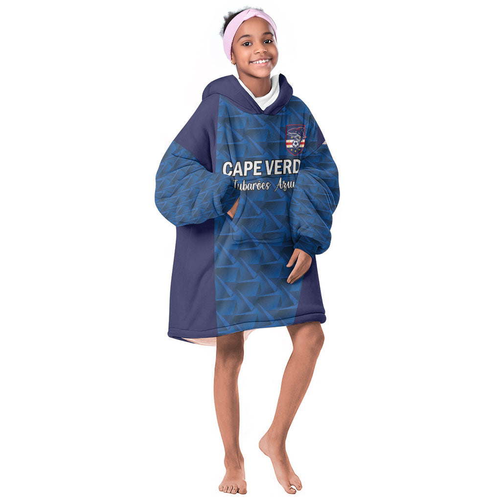 Custom Cape Verde Football 2026 Kid Wearable Blanket Hoodie Atlantic Blue Sharks Heritage