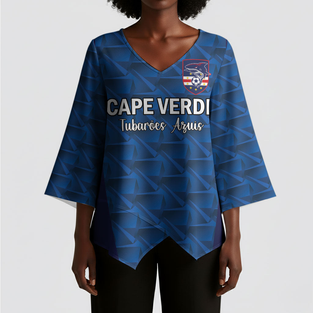 Custom Cape Verde Football 2026 Kimono Sleeve Blouse Atlantic Blue Sharks Heritage