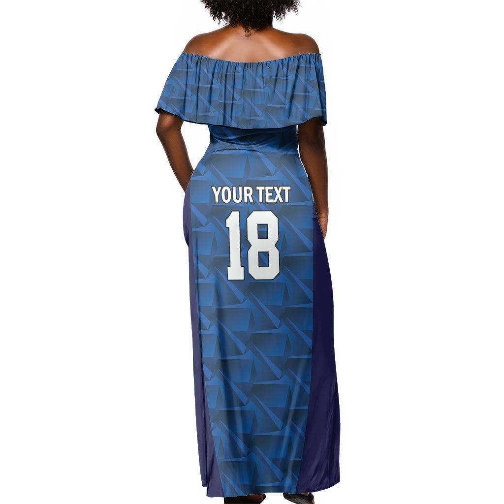 Custom Cape Verde Football 2026 Off Shoulder Maxi Dress Atlantic Blue Sharks Heritage