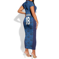Custom Cape Verde Football 2026 Short Sleeve Bodycon Dress Atlantic Blue Sharks Heritage