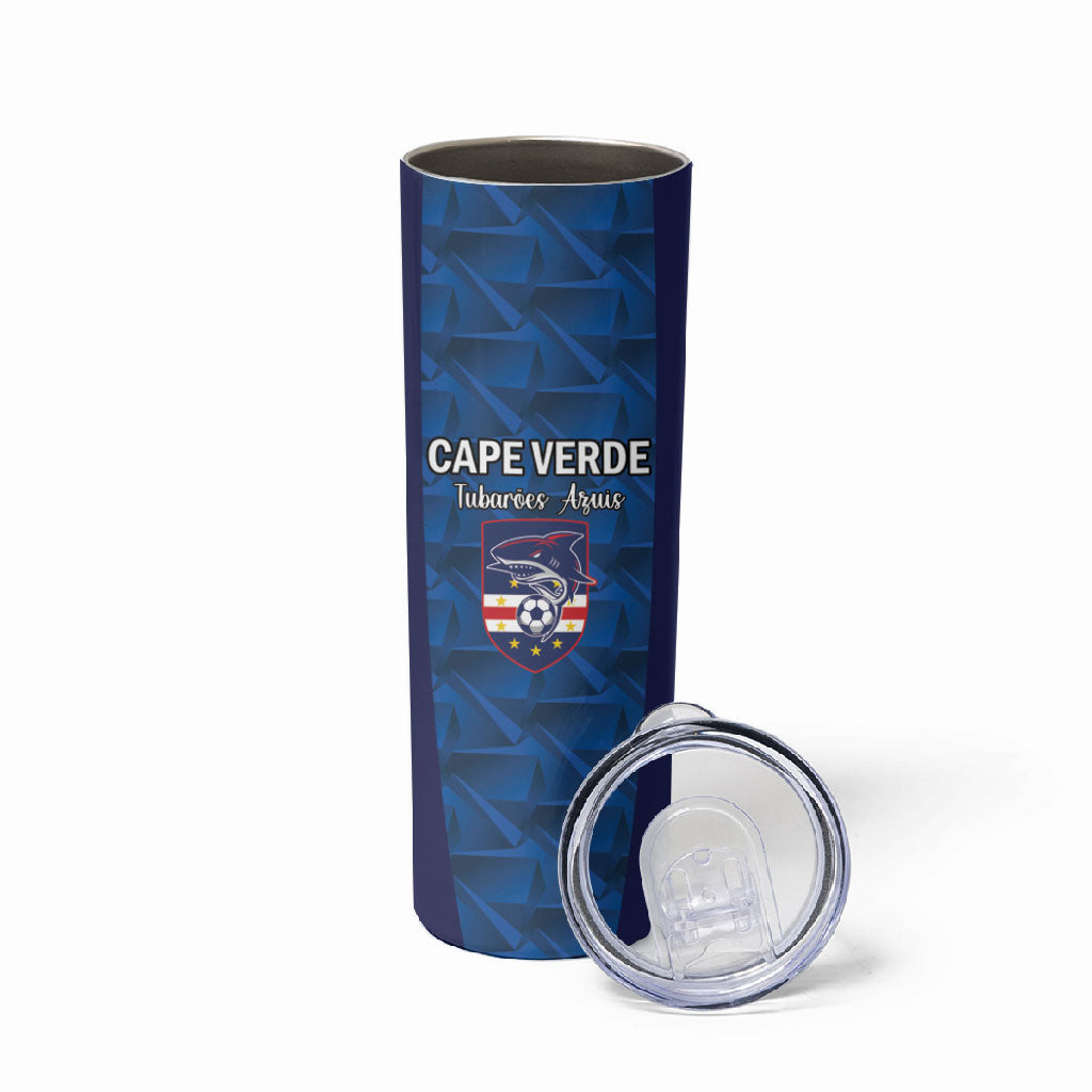 Custom Cape Verde Football 2026 Skinny Tumbler Atlantic Blue Sharks Heritage