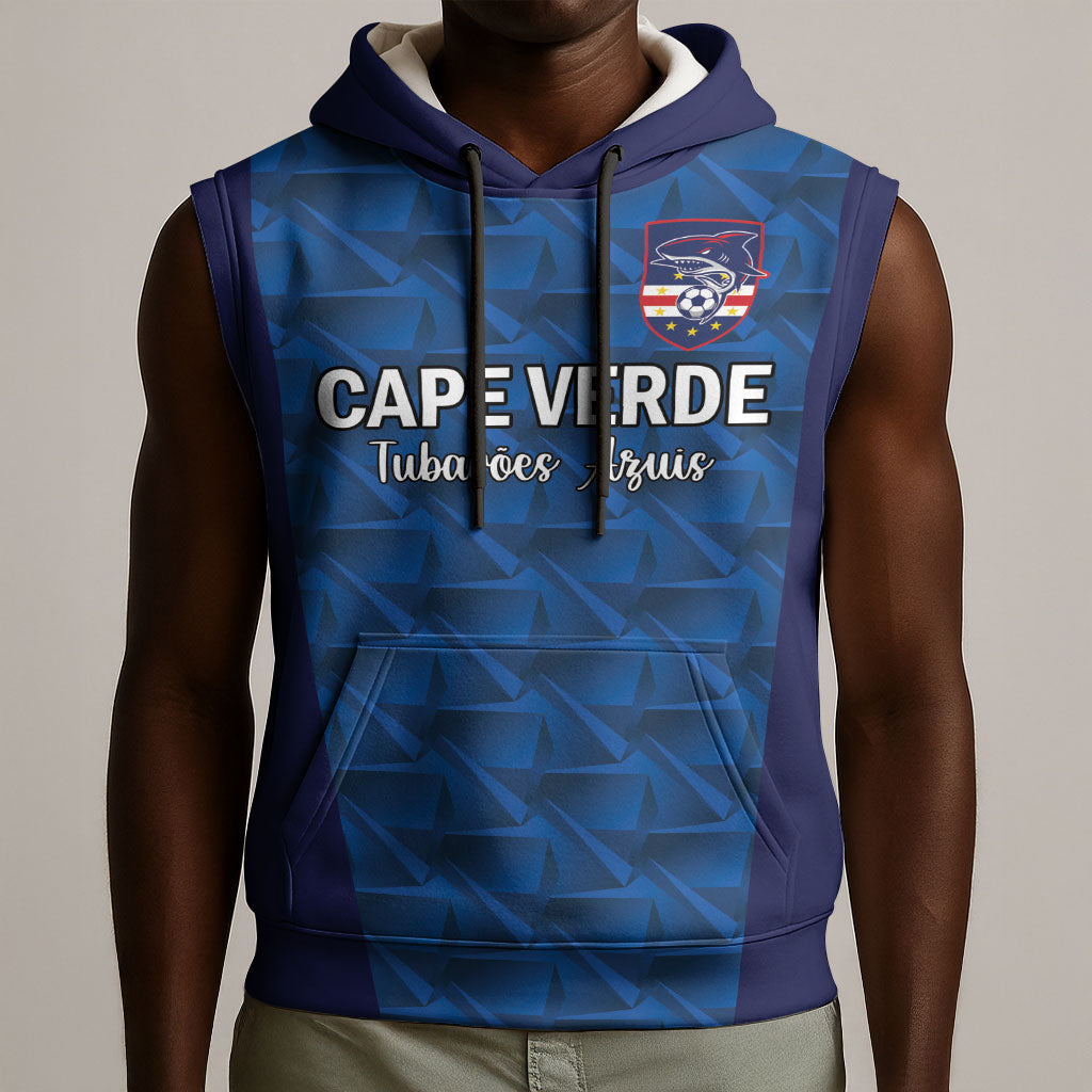 Custom Cape Verde Football 2026 Sleeveless Hoodie Atlantic Blue Sharks Heritage