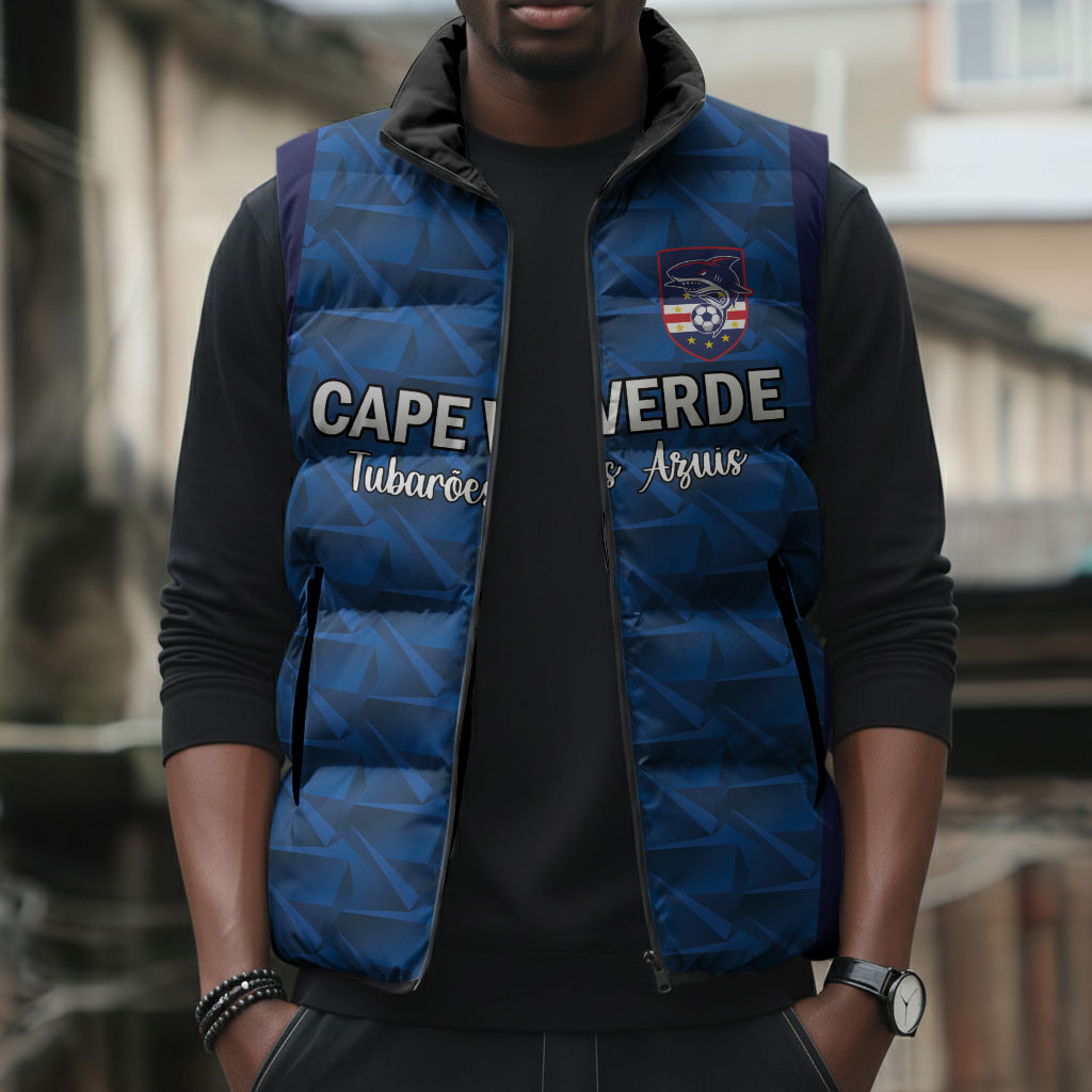 Custom Cape Verde Football 2026 Sleeveless Puffer Jacket Atlantic Blue Sharks Heritage