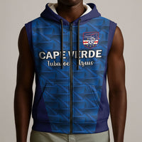 Custom Cape Verde Football 2026 Sleeveless Zip Hoodie Atlantic Blue Sharks Heritage