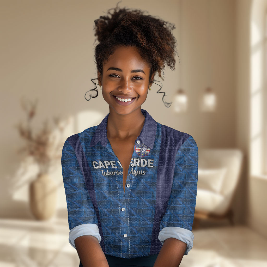 Custom Cape Verde Football 2026 Women Casual Shirt Atlantic Blue Sharks Heritage