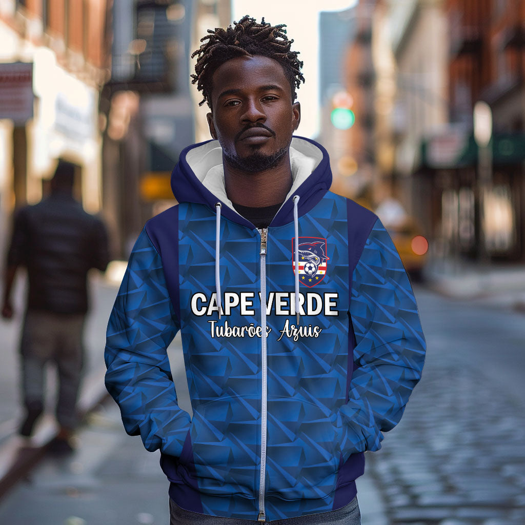 Custom Cape Verde Football 2026 Zip Hoodie Atlantic Blue Sharks Heritage