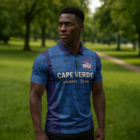 Custom Cape Verde Football 2026 Zipper Polo Shirt Atlantic Blue Sharks Heritage
