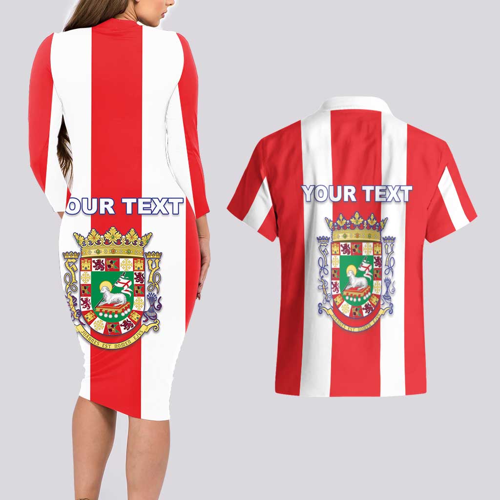 Personalized Puerto Rico Coat Of Arms Couples Matching Long Sleeve Bodycon Dress and Hawaiian Shirt - Wonder Print Shop