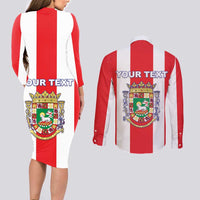 Personalized Puerto Rico Coat Of Arms Couples Matching Long Sleeve Bodycon Dress and Long Sleeve Button Shirt - Wonder Print Shop