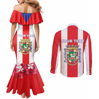 Personalized Puerto Rico Coat Of Arms Couples Matching Mermaid Dress and Long Sleeve Button Shirt