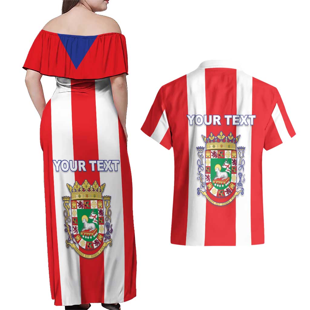 Personalized Puerto Rico Coat Of Arms Couples Matching Off Shoulder Maxi Dress and Hawaiian Shirt - Wonder Print Shop