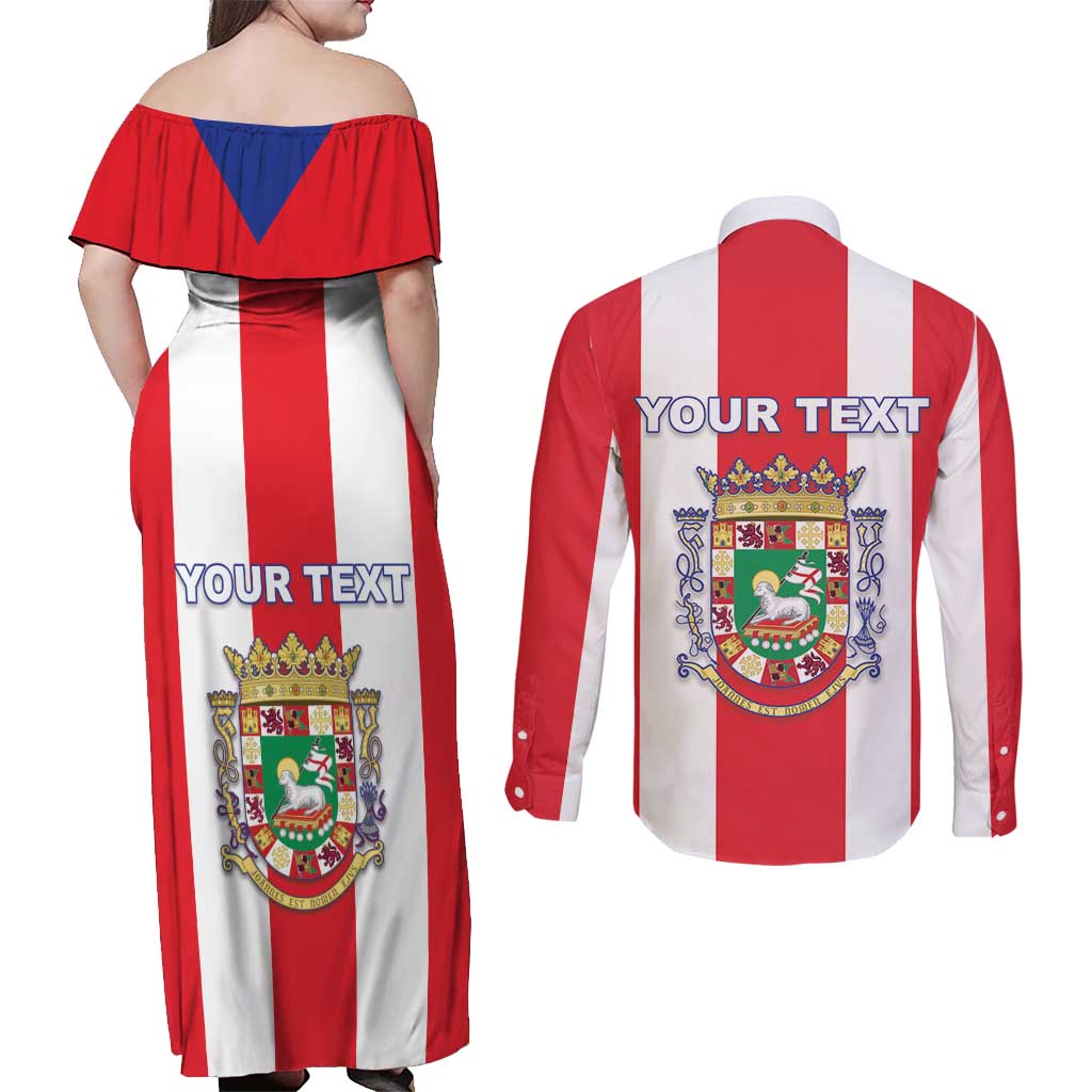 Personalized Puerto Rico Coat Of Arms Couples Matching Off Shoulder Maxi Dress and Long Sleeve Button Shirt - Wonder Print Shop