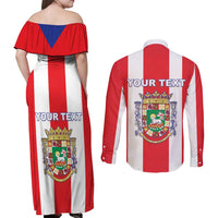 Personalized Puerto Rico Coat Of Arms Couples Matching Off Shoulder Maxi Dress and Long Sleeve Button Shirt - Wonder Print Shop