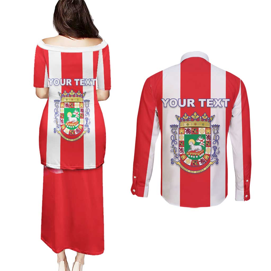 Personalized Puerto Rico Coat Of Arms Couples Matching Puletasi and Long Sleeve Button Shirt - Wonder Print Shop