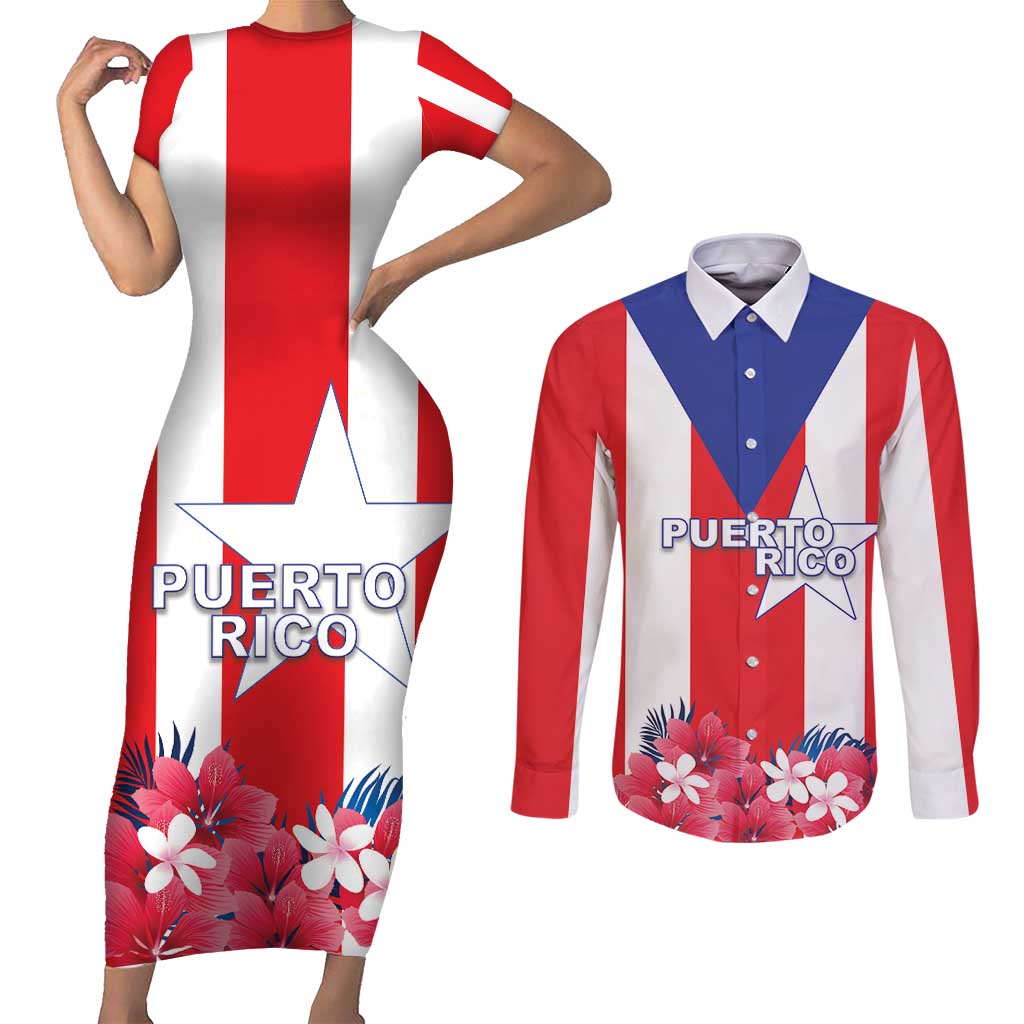 Personalized Puerto Rico Coat Of Arms Couples Matching Short Sleeve Bodycon Dress and Long Sleeve Button Shirt - Wonder Print Shop