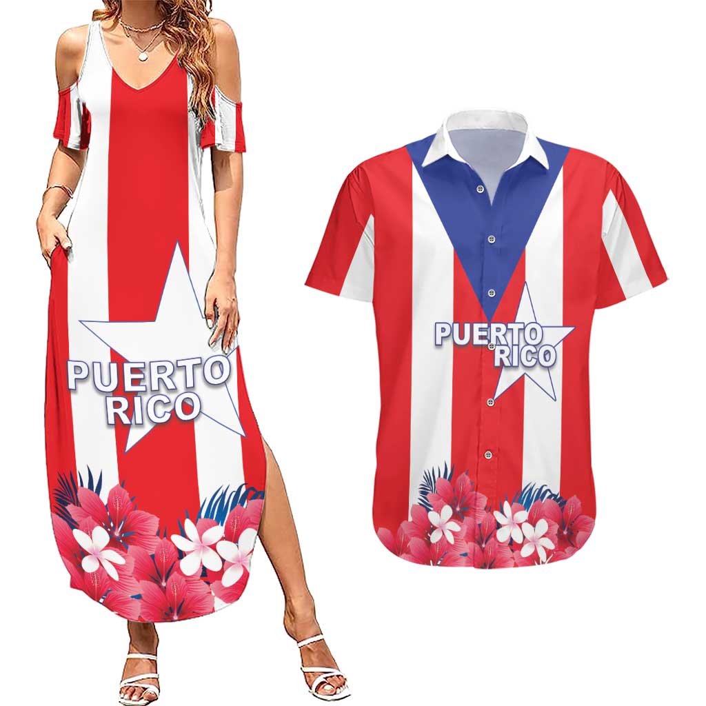 Personalized Puerto Rico Coat Of Arms Couples Matching Summer Maxi Dress and Hawaiian Shirt - Wonder Print Shop