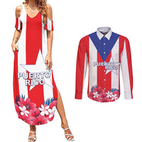 Personalized Puerto Rico Coat Of Arms Couples Matching Summer Maxi Dress and Long Sleeve Button Shirt - Wonder Print Shop