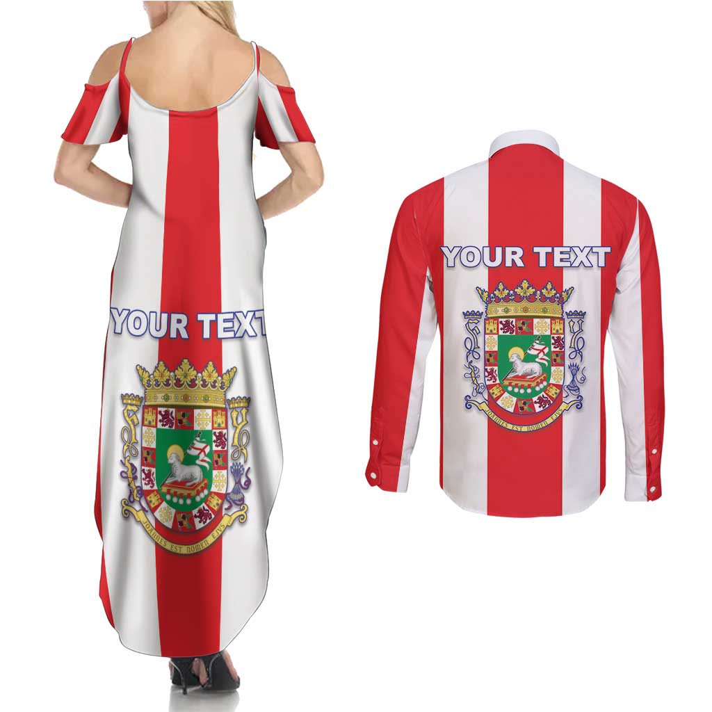 Personalized Puerto Rico Coat Of Arms Couples Matching Summer Maxi Dress and Long Sleeve Button Shirt - Wonder Print Shop
