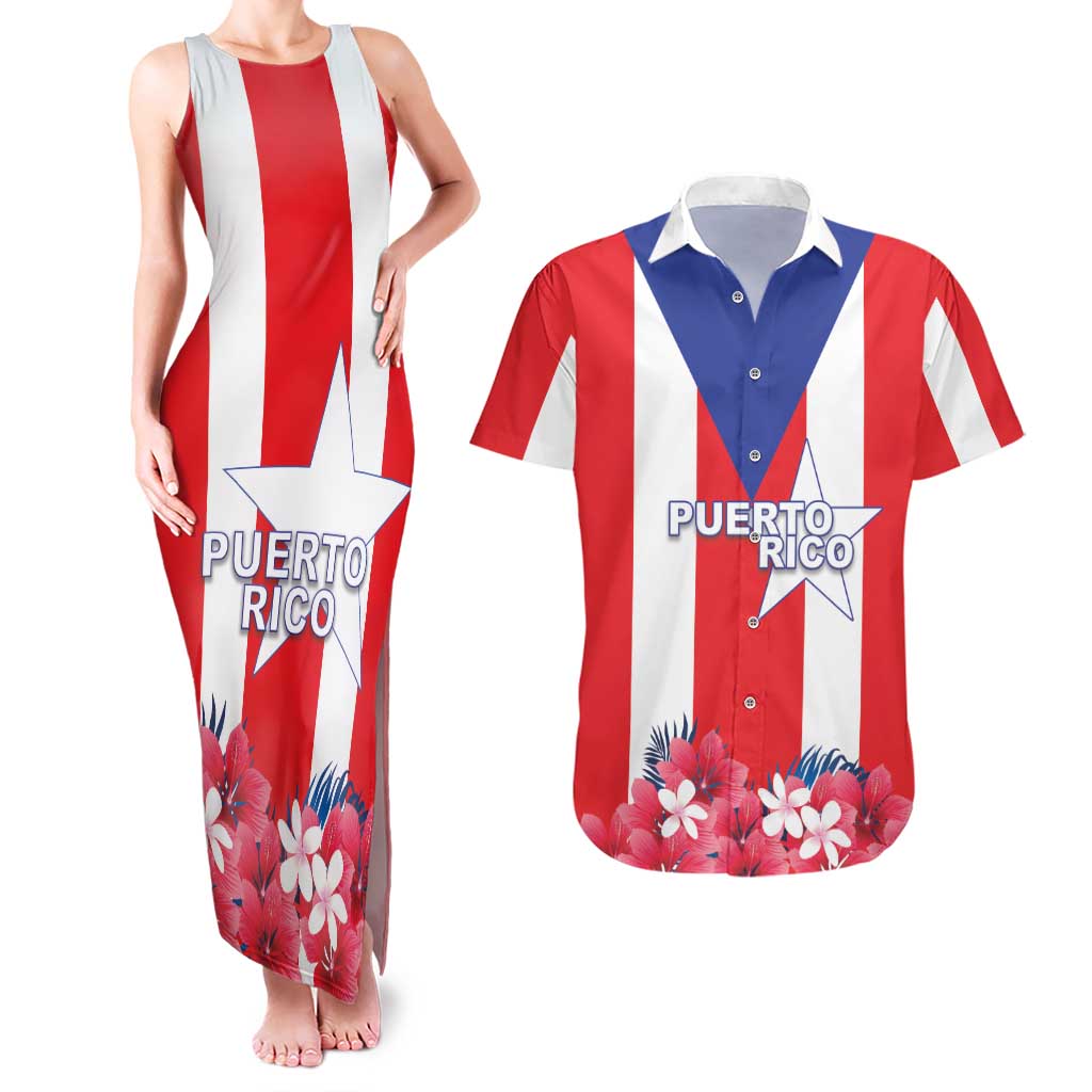 Personalized Puerto Rico Coat Of Arms Couples Matching Tank Maxi Dress and Hawaiian Shirt - Wonder Print Shop