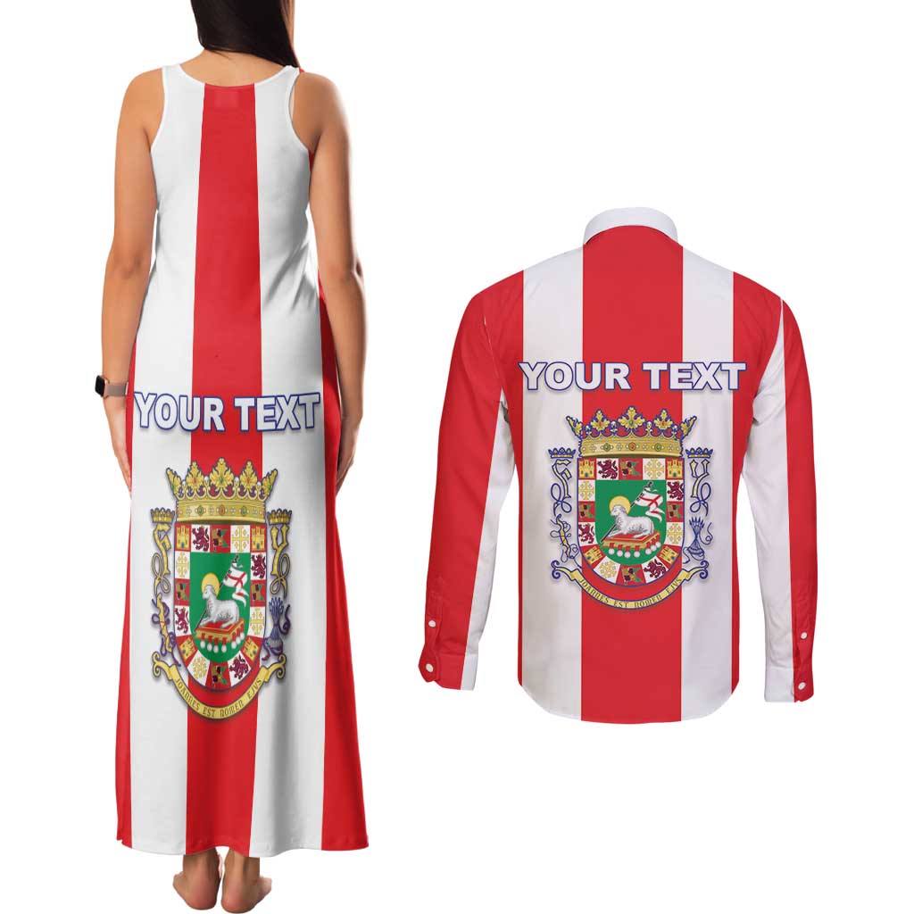 Personalized Puerto Rico Coat Of Arms Couples Matching Tank Maxi Dress and Long Sleeve Button Shirt - Wonder Print Shop