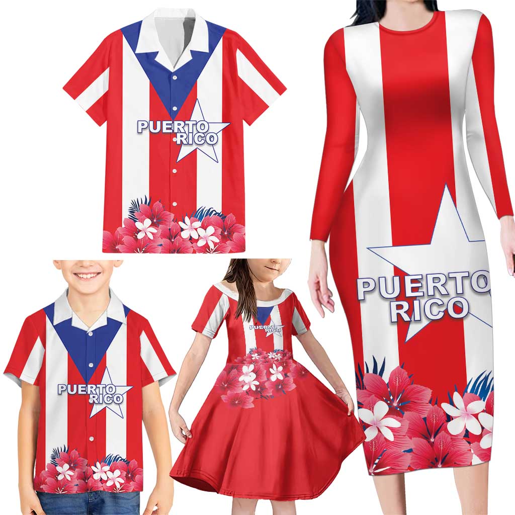 Personalized Puerto Rico Coat Of Arms Family Matching Long Sleeve Bodycon Dress and Hawaiian Shirt - Wonder Print Shop