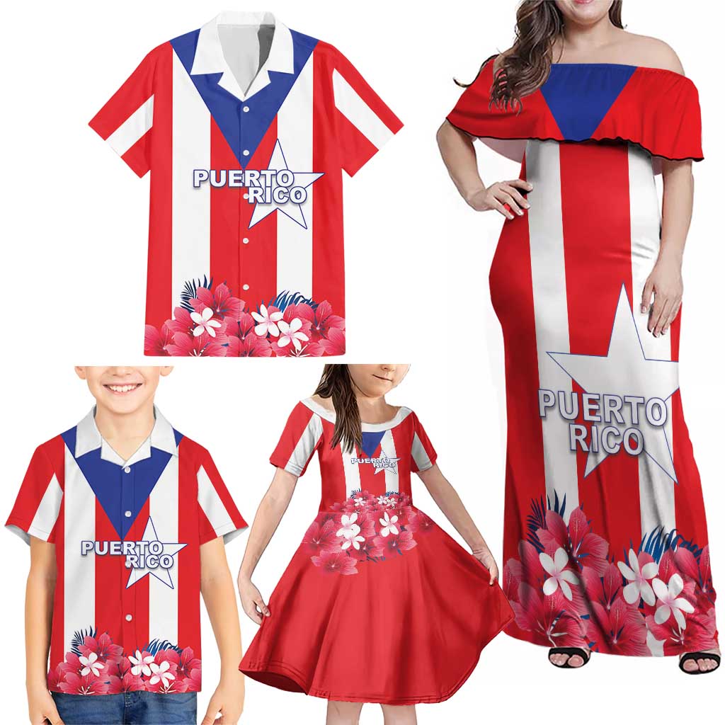 Personalized Puerto Rico Coat Of Arms Family Matching Off Shoulder Maxi Dress and Hawaiian Shirt - Wonder Print Shop