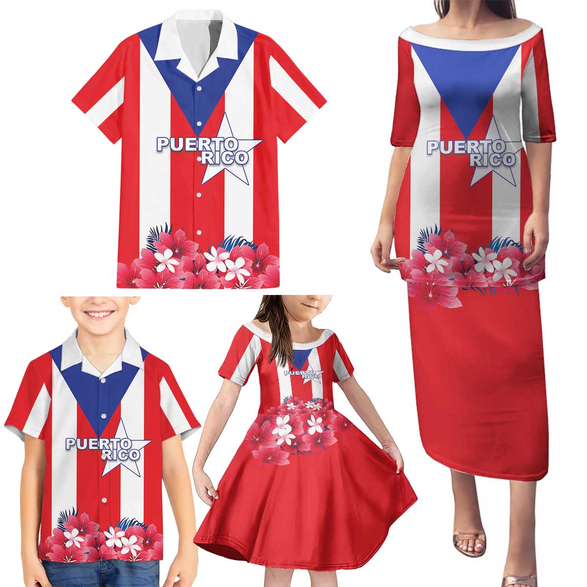 Personalized Puerto Rico Coat Of Arms Family Matching Puletasi and Hawaiian Shirt - Wonder Print Shop