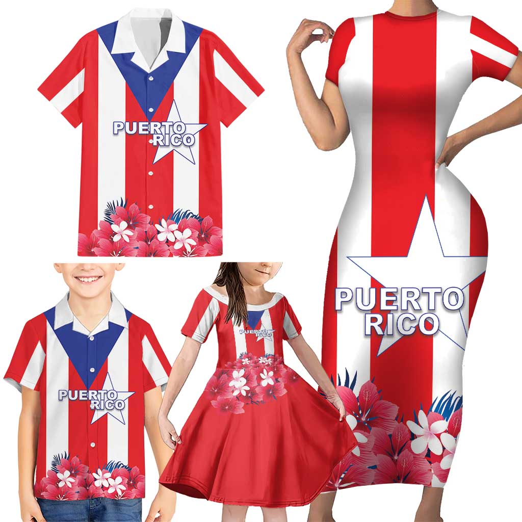 Personalized Puerto Rico Coat Of Arms Family Matching Short Sleeve Bodycon Dress and Hawaiian Shirt - Wonder Print Shop