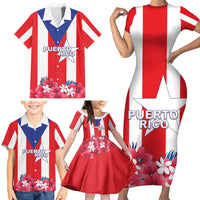 Personalized Puerto Rico Coat Of Arms Family Matching Short Sleeve Bodycon Dress and Hawaiian Shirt - Wonder Print Shop