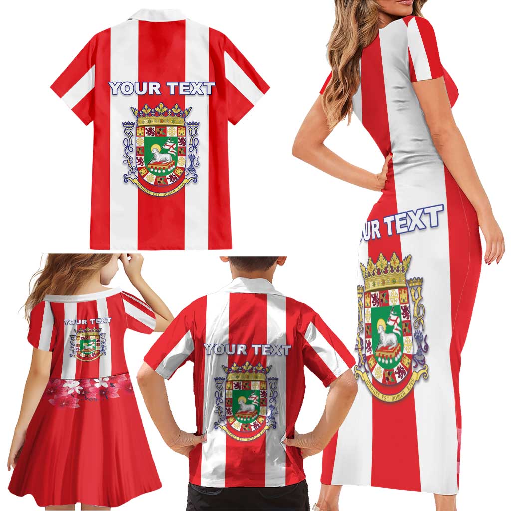 Personalized Puerto Rico Coat Of Arms Family Matching Short Sleeve Bodycon Dress and Hawaiian Shirt - Wonder Print Shop