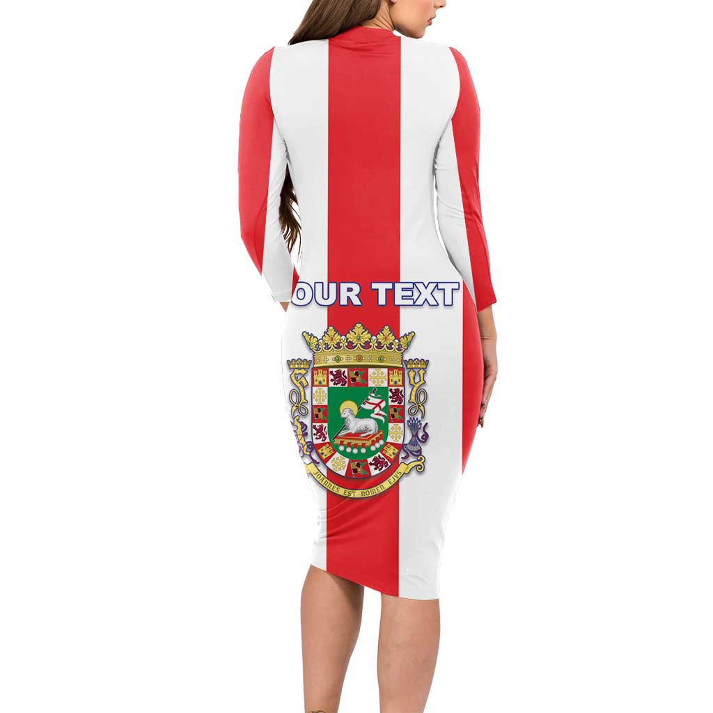 Personalized Puerto Rico Coat Of Arms Long Sleeve Bodycon Dress - Wonder Print Shop