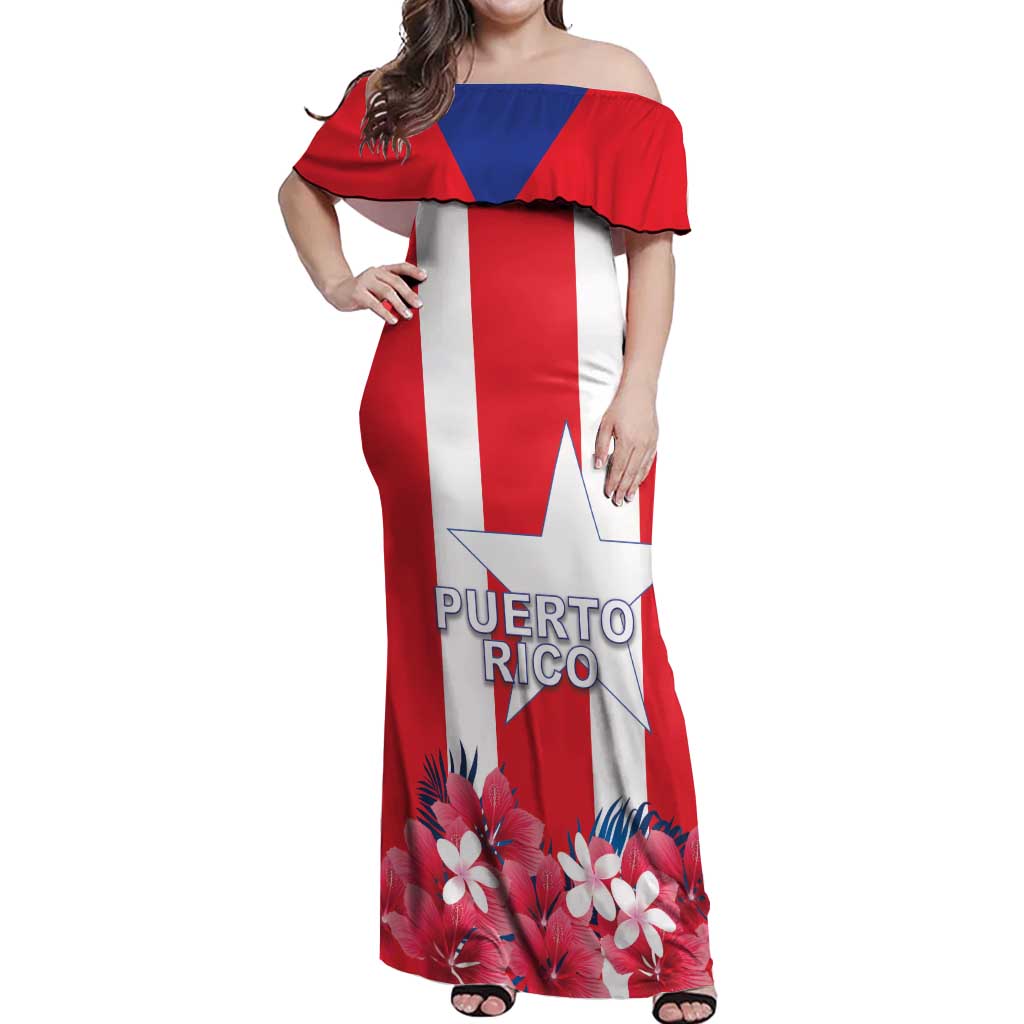 Personalized Puerto Rico Coat Of Arms Off Shoulder Maxi Dress - Wonder Print Shop