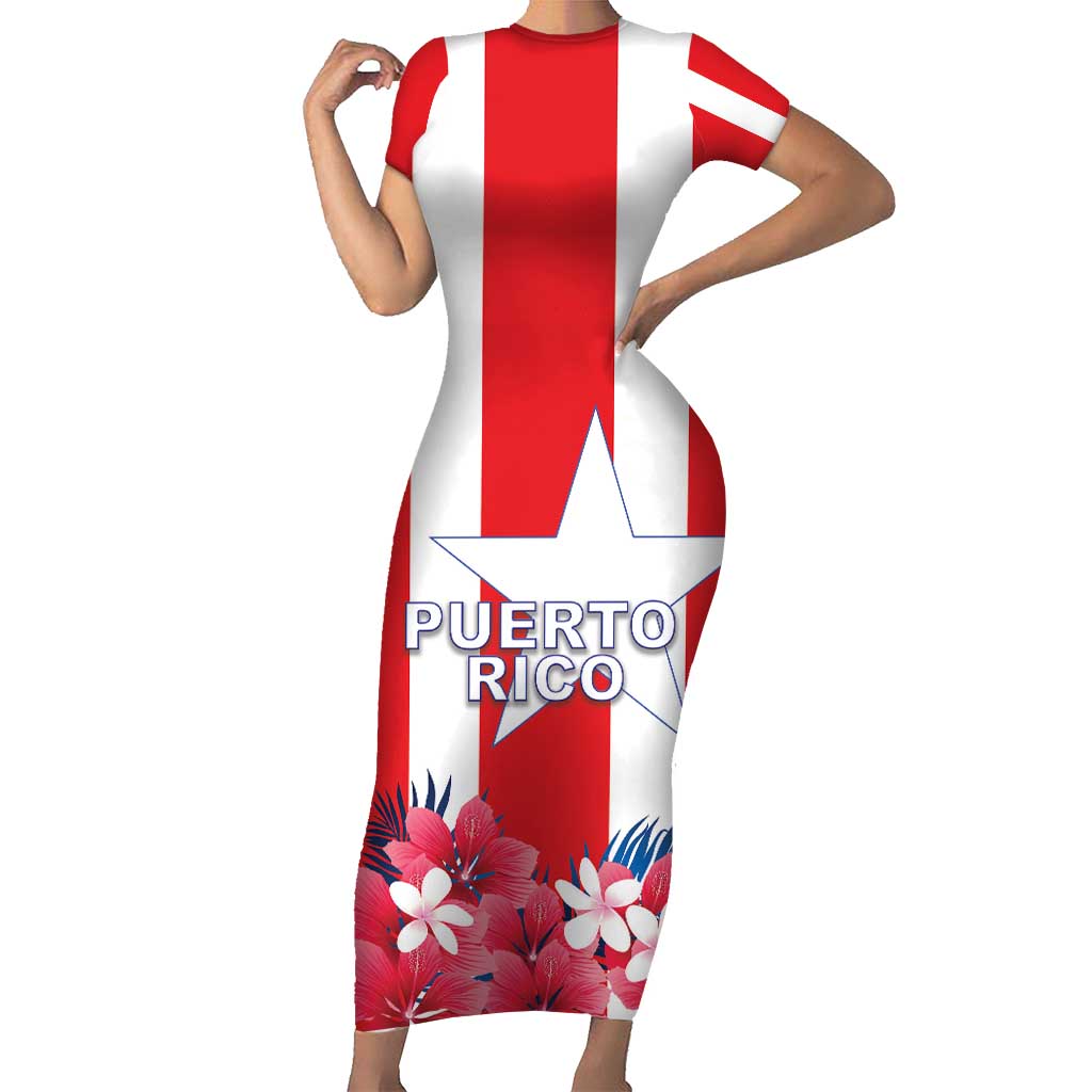 Personalized Puerto Rico Coat Of Arms Short Sleeve Bodycon Dress - Wonder Print Shop