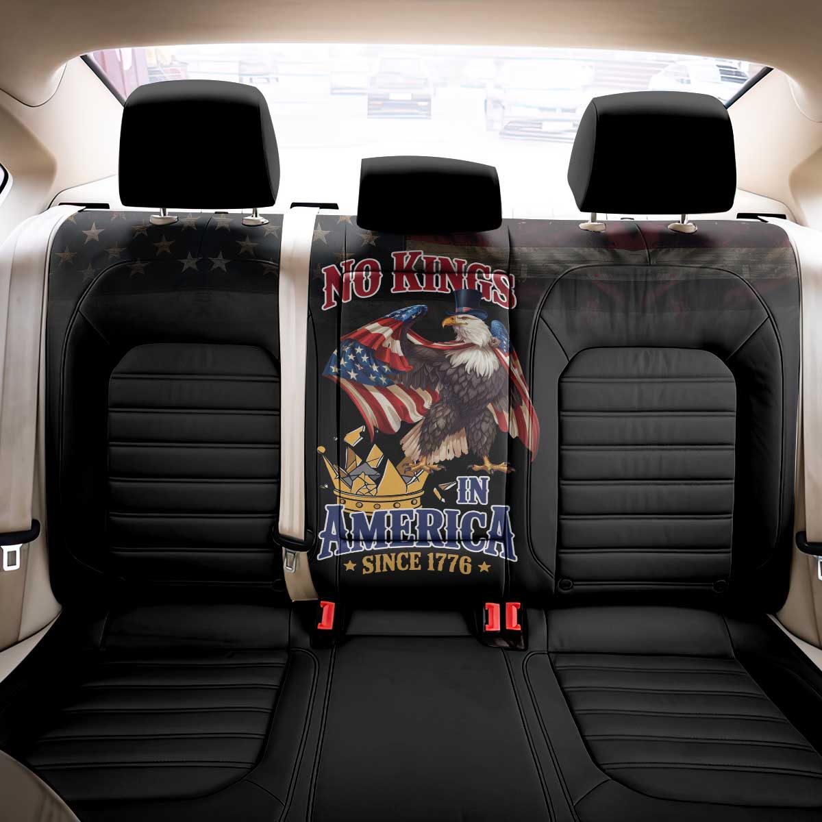 No Kings In America Since 1776 Back Car Seat Cover Eagle Crushing Crown - Wonder Print Shop