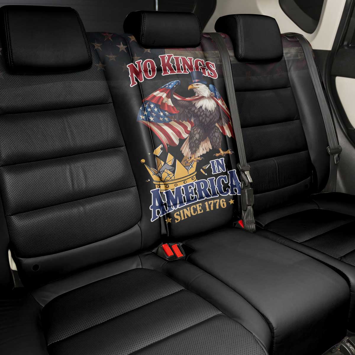 No Kings In America Since 1776 Back Car Seat Cover Eagle Crushing Crown - Wonder Print Shop