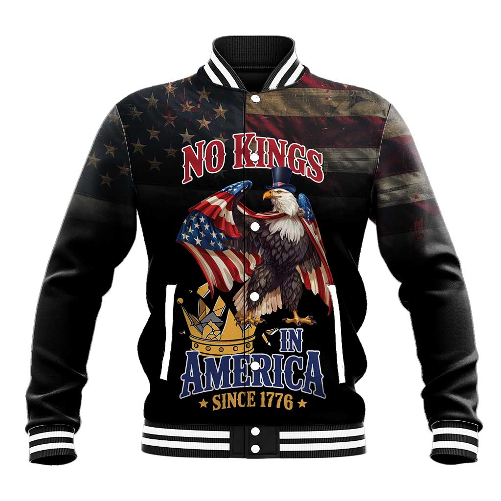 No Kings In America Since 1776 Baseball Jacket Eagle Crushing Crown - Wonder Print Shop