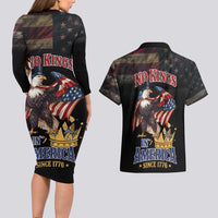 No Kings In America Since 1776 Couples Matching Long Sleeve Bodycon Dress and Hawaiian Shirt Eagle Crushing Crown - Wonder Print Shop