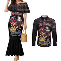 No Kings In America Since 1776 Couples Matching Mermaid Dress and Long Sleeve Button Shirt Eagle Crushing Crown - Wonder Print Shop