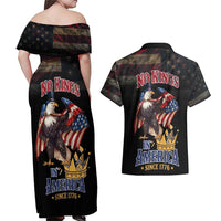 No Kings In America Since 1776 Couples Matching Off Shoulder Maxi Dress and Hawaiian Shirt Eagle Crushing Crown - Wonder Print Shop