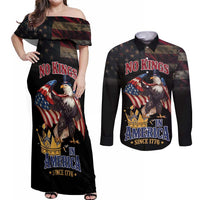 No Kings In America Since 1776 Couples Matching Off Shoulder Maxi Dress and Long Sleeve Button Shirt Eagle Crushing Crown - Wonder Print Shop