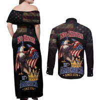 No Kings In America Since 1776 Couples Matching Off Shoulder Maxi Dress and Long Sleeve Button Shirt Eagle Crushing Crown - Wonder Print Shop