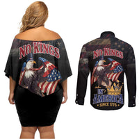 No Kings In America Since 1776 Couples Matching Off Shoulder Short Dress and Long Sleeve Button Shirt Eagle Crushing Crown - Wonder Print Shop