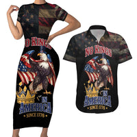 No Kings In America Since 1776 Couples Matching Short Sleeve Bodycon Dress and Hawaiian Shirt Eagle Crushing Crown - Wonder Print Shop