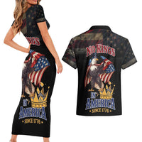 No Kings In America Since 1776 Couples Matching Short Sleeve Bodycon Dress and Hawaiian Shirt Eagle Crushing Crown - Wonder Print Shop