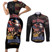 No Kings In America Since 1776 Couples Matching Short Sleeve Bodycon Dress and Long Sleeve Button Shirt Eagle Crushing Crown - Wonder Print Shop