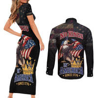 No Kings In America Since 1776 Couples Matching Short Sleeve Bodycon Dress and Long Sleeve Button Shirt Eagle Crushing Crown - Wonder Print Shop