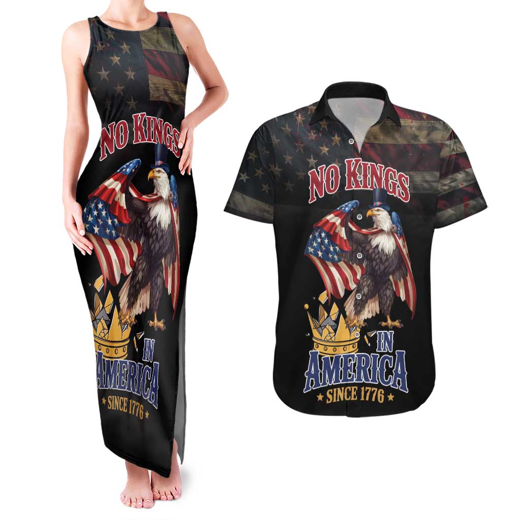 No Kings In America Since 1776 Couples Matching Tank Maxi Dress and Hawaiian Shirt Eagle Crushing Crown - Wonder Print Shop