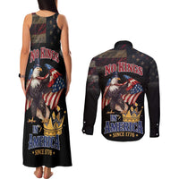 No Kings In America Since 1776 Couples Matching Tank Maxi Dress and Long Sleeve Button Shirt Eagle Crushing Crown - Wonder Print Shop