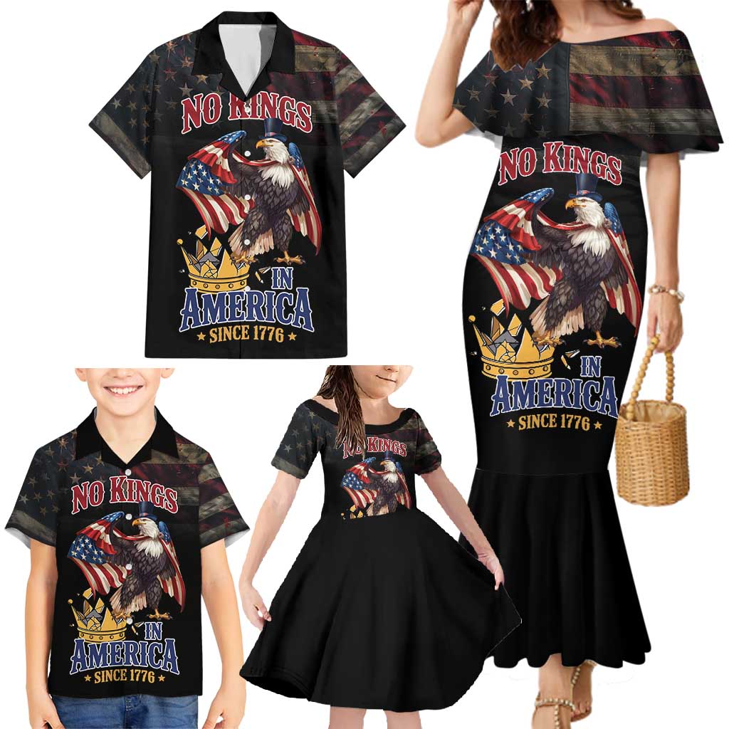 No Kings In America Since 1776 Family Matching Mermaid Dress and Hawaiian Shirt Eagle Crushing Crown - Wonder Print Shop